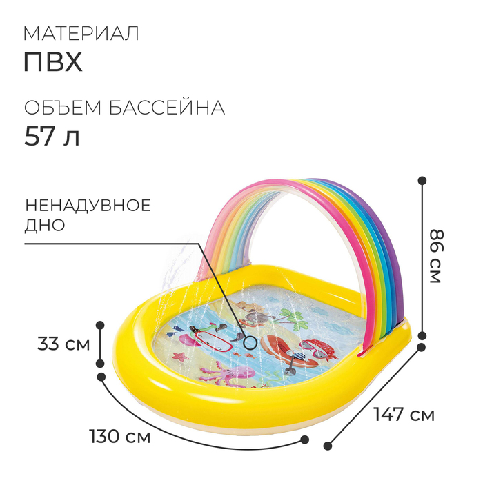 фото Бассейн надувной детский «радуга», 147 х 130 х 86 см, с навесом и фонтаном, от 2 лет, 57156np intex