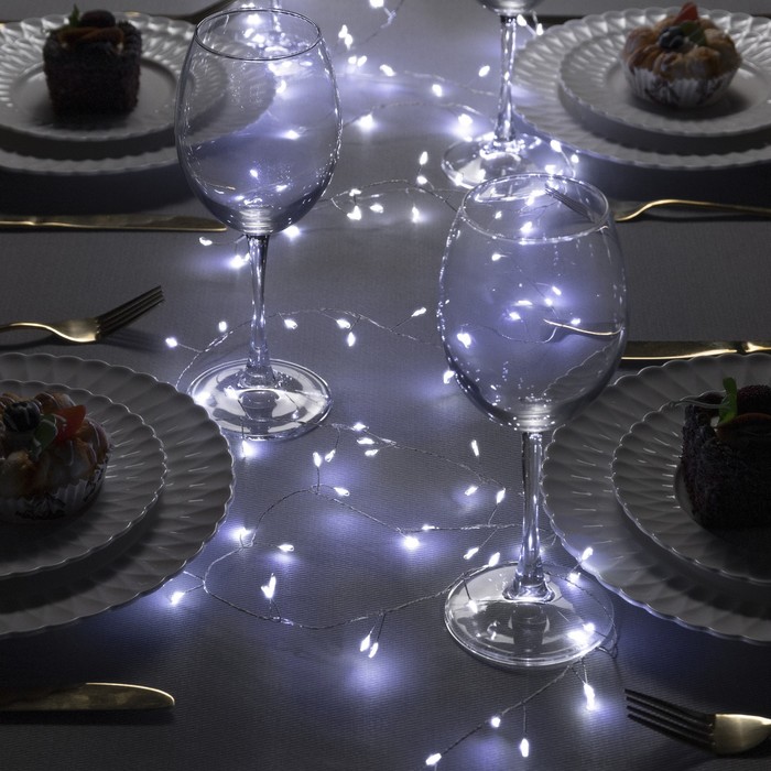 

Гирлянда «Мишура» 5 м роса, IP20, серебристая нить, 200 LED, свечение белое, 12 В