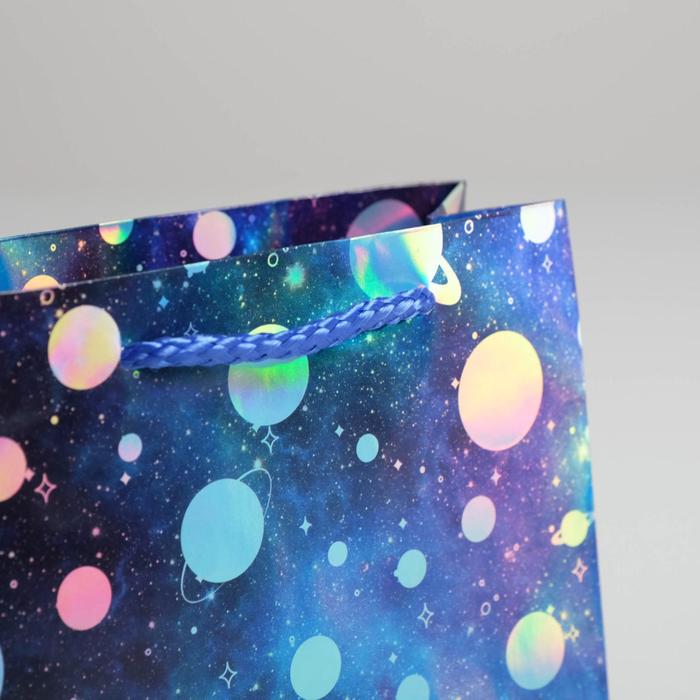 Пакет подарочный голографический «Космос», 15 × 12 × 5,5 см