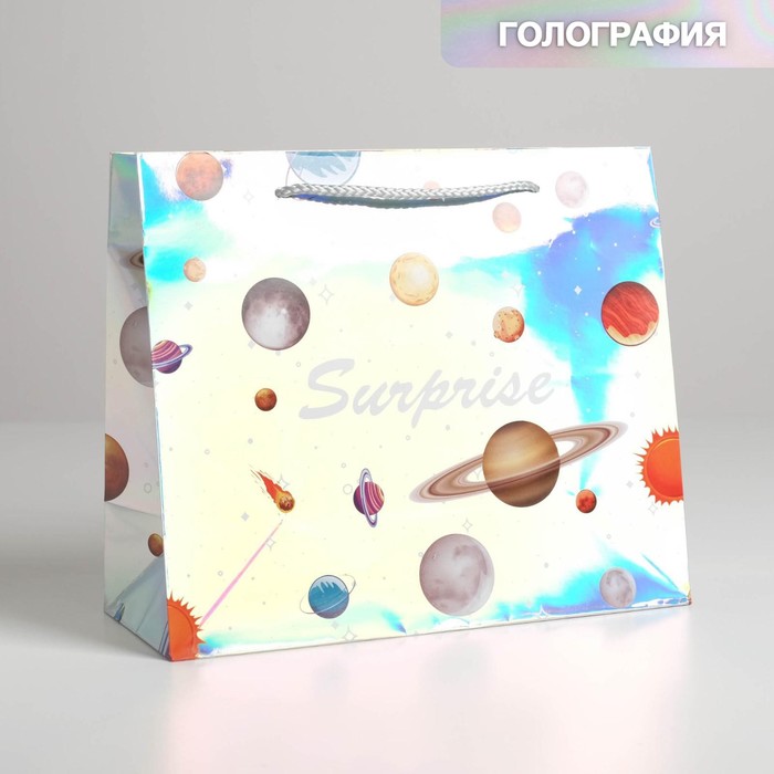 Пакет подарочный голографический Surprise, 27 × 23 × 11,5 см