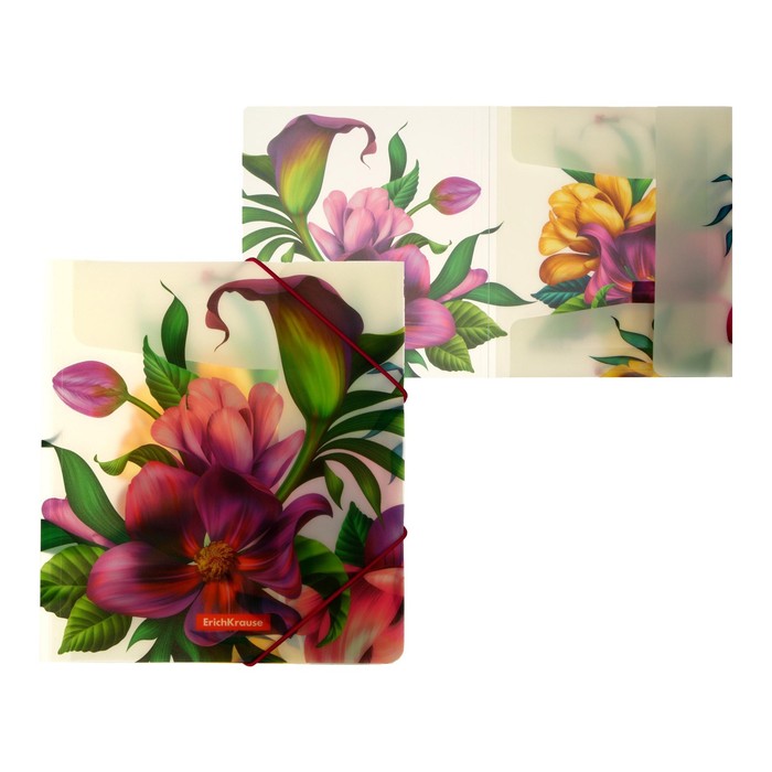 фото Папка на резинке erichkrause "tropical flowers" а5+, 5 мм, 550 мкм, для тетрадей, с рисунком