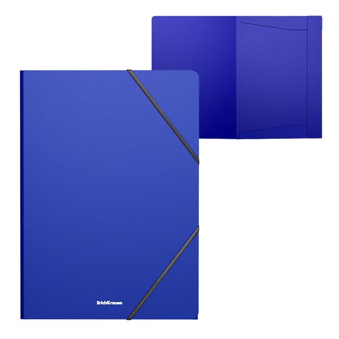 Папка на резинке A4, 400 мкм, ErichKrause "Matt Classic", корешок 5 мм, до 300 листов, тиснение "песок", синяя