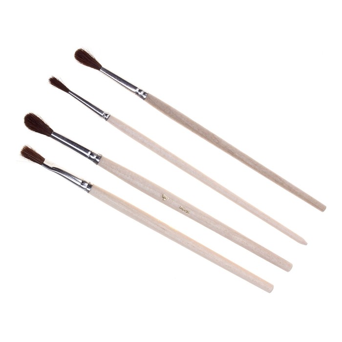 Набор кистей Пони 4 штуки Эдельвейс "Лошадка №3" (№:2,3,4,6) плоская ручка дерево на блистере