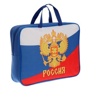 

Папка с ручками, текстильная, А4, 80 мм, 340 х 260 мм, «Герб России», ручка-тесьма
