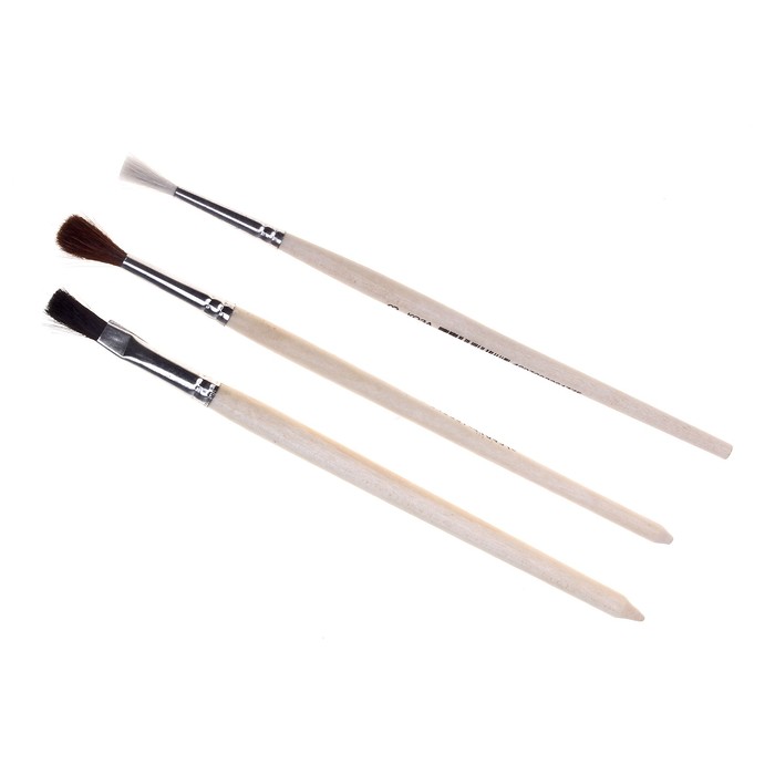 Набор кистей Микс 3 штуки "Дружба №2" (Коза №3 Пони №4 Белка №8) плоская ручка дерево на блистере