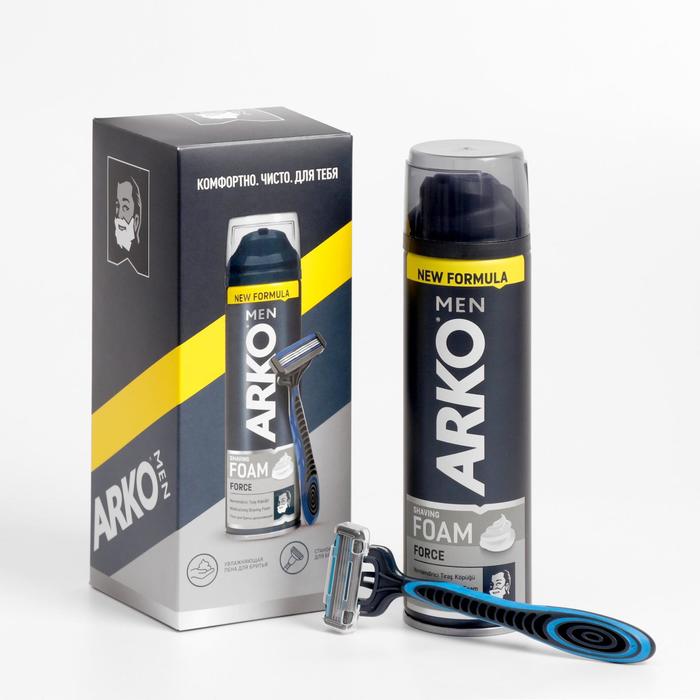 Набор ARKO: пена для бритья Force, 200 мл + станок System, 1 шт.