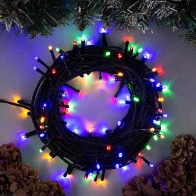 Гирлянда «Нить» 10 м, IP44, УМС, тёмная нить, 100 LED, свечение мульти, 24 В