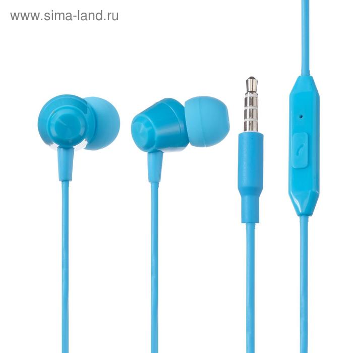 Наушники Deppa Stereo K-Pop, вакуумные, микрофон, 16 Ом, 3.5 мм, 1.2 м, голубые