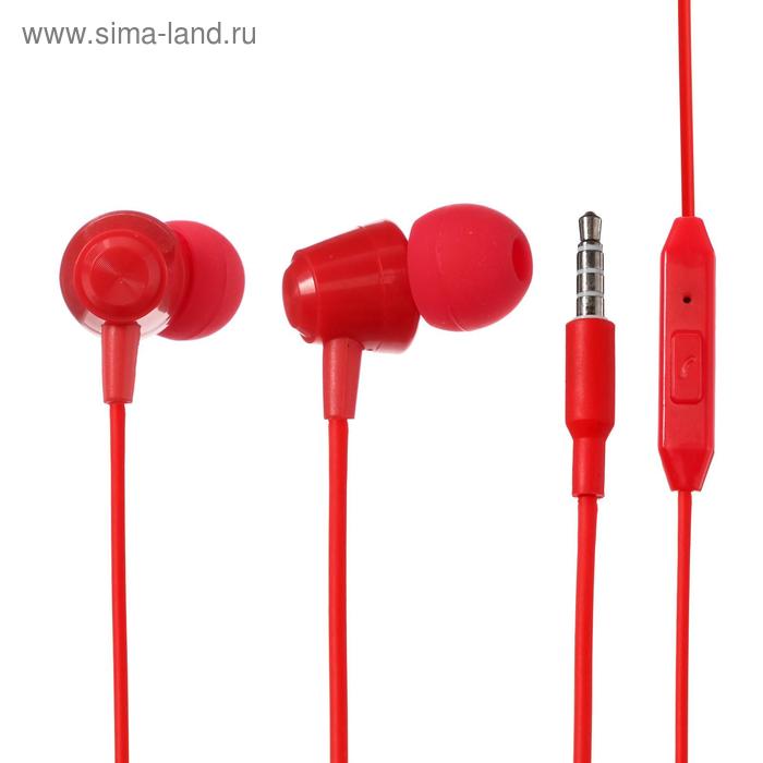 Наушники Deppa Stereo K-Pop, вакуумные, микрофон, 16 Ом, 3.5 мм, 1.2 м, красные