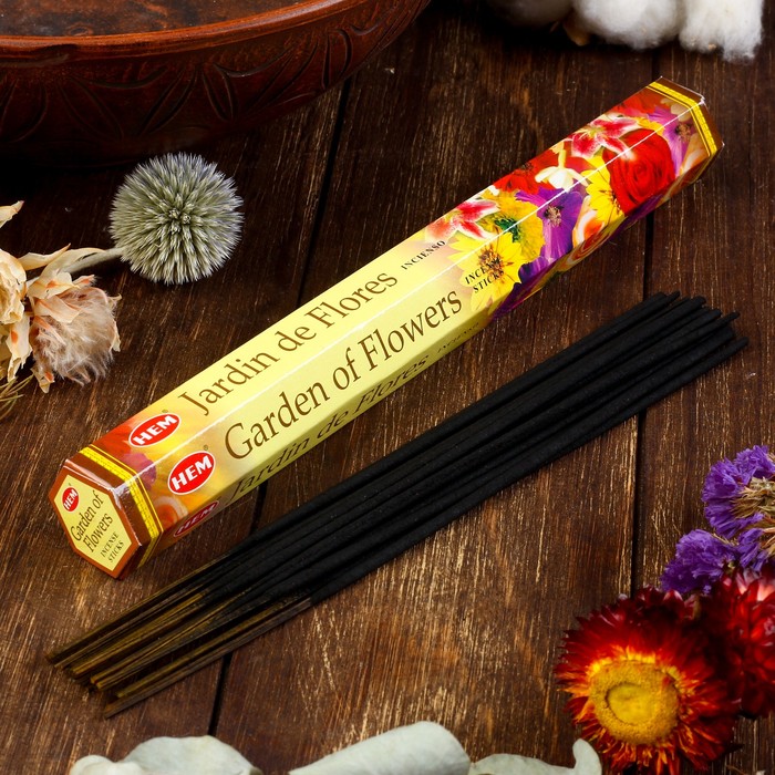 Благовония "HEM Garden of Flowers" (Цветочный сад), шестигранник, 20 палочек
