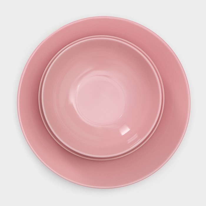Набор тарелок Доляна «Пастель», 18 предметов: 6 тарелок d=19 см, 6 тарелок d=27 см, 6 мисок d=19 см, цвет розовый