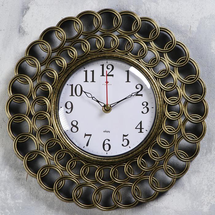 фото Часы настенные "классика" d=31 см, корпус чёрный с золотом , плавный ход рубин