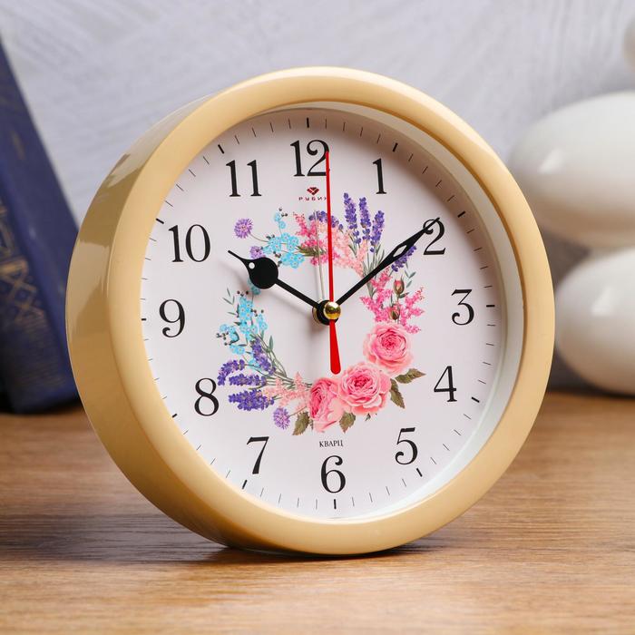 Часы - будильник настольные Цветочный узор, дискретный ход, d-15 см, 15.7 х 15.7 см, АА часы будильник настольные цветочный узор дискретный ход d 15 см 15 7 х 15 7 см аа