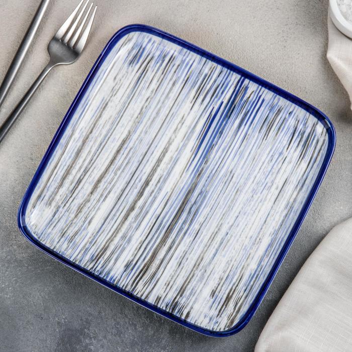 Тарелка керамическая обеденная «Бриз», d=21,5 см, цвет синий тарелка керамическая десертная бриз d 20 см цвет синий