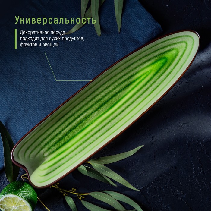 

Блюдо керамическое сервировочное «Таллула», 36×9,5×3 см, цвет зелёный
