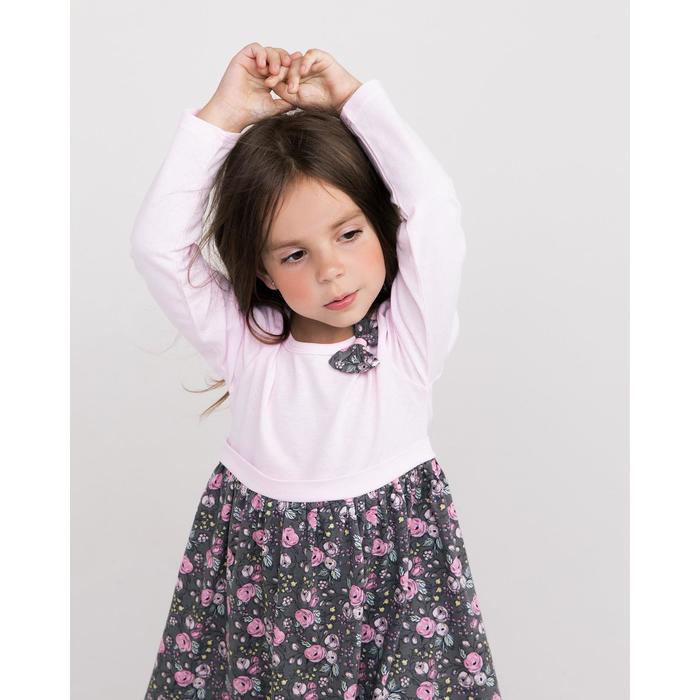 Платье для девочки, цвет серый/розовый, рост 92-98 см