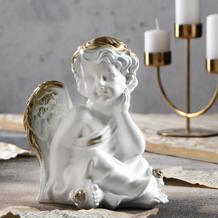 Статуэтка "Ангел думающий", золотистый цвет, 21 см