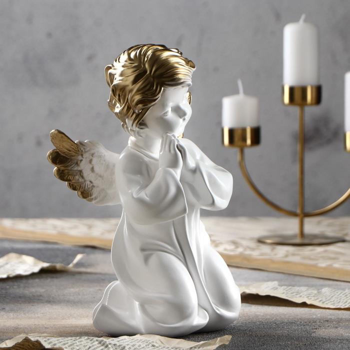 фото Статуэтка "ангел молящийся в платье", золотистый, 25 см premium gips
