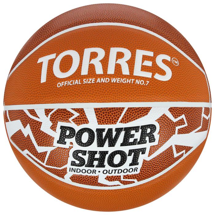 Мяч баскетбольный TORRES Power Shot, B32087, резина, клееный, 8 панелей, размер 7