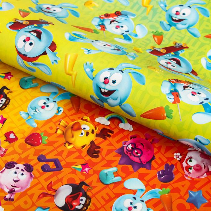 Бумага упаковочная глянцевая двусторонняя 6090 см Смешарики 21₽