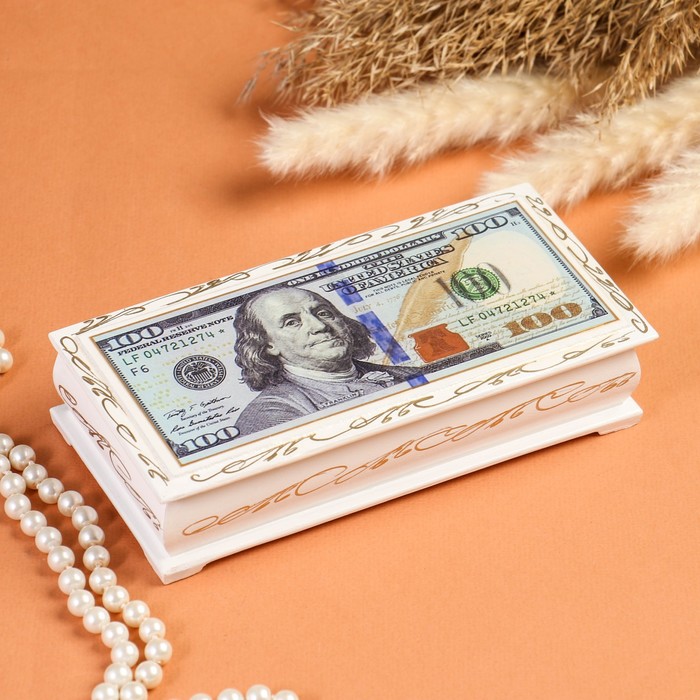 

Шкатулка - купюрница «100$», белая, 8,5×17 см, лаковая миниатюра