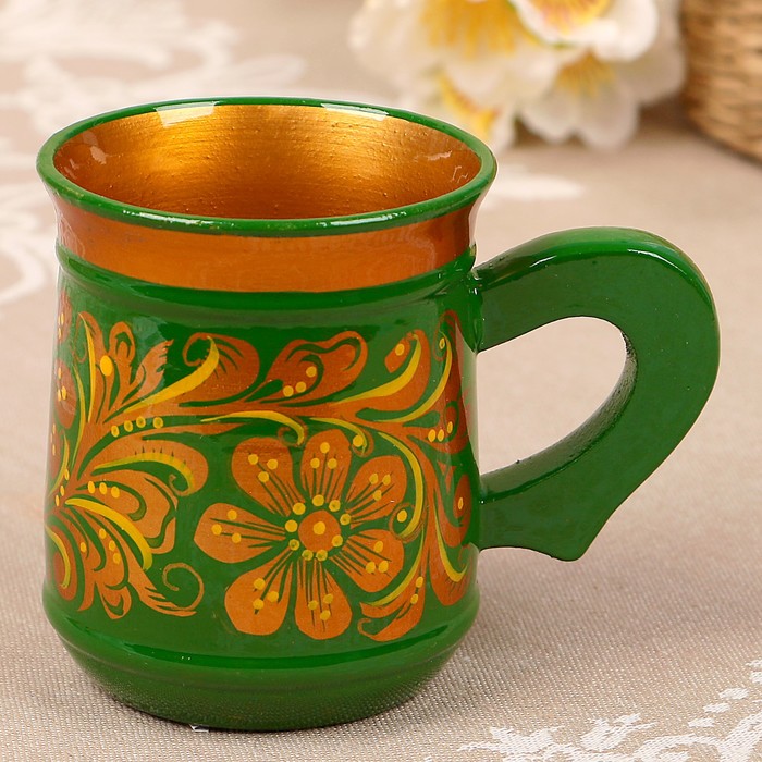 Кружка, малая, 6х5,5 см, зелёная хохлома