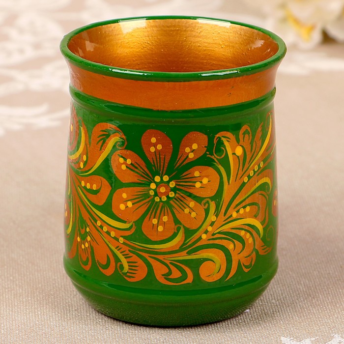 Кружка, малая, 6х5,5 см, зелёная хохлома