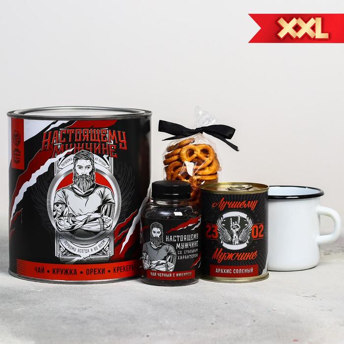 фото Подарочный набор «настоящему мужчине»: чай 50 г, кружка 350 мл, орехи 300 г, крекер 70 г фабрика счастья