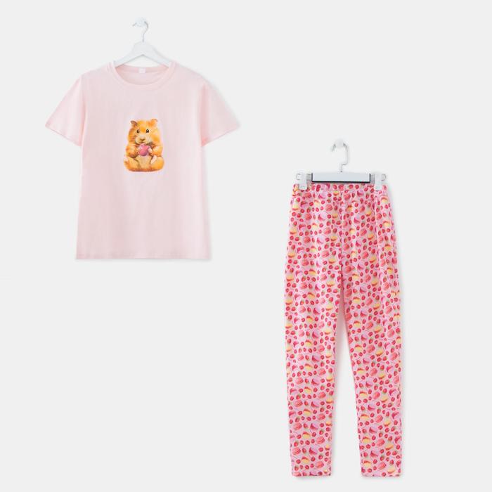 Пижама женская (футболка, брюки), цвет розовый, размер 50
