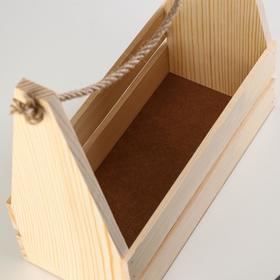 

Кашпо деревянное 30×14×30 см, двухреечное прямое, ручка верёвка