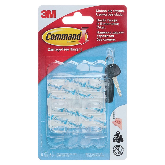 Легкоудаляемый крючок для ключей на прозрачной основе Comman