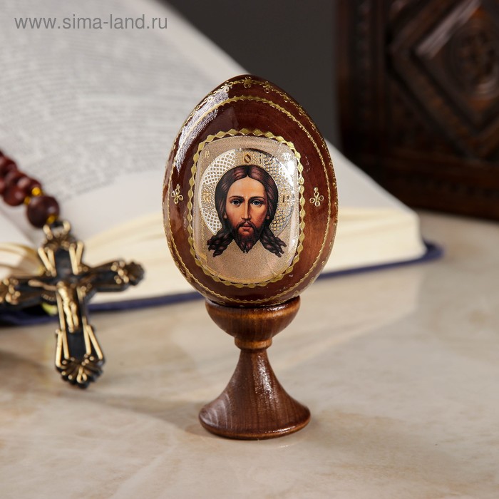 Фигурки с пасхальной темой Сувенир Яйцо на подставке икона Спас Нерукотворный