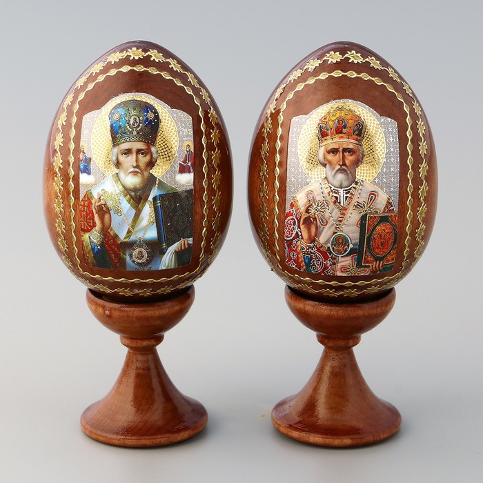 Сувенир Яйцо на подставке икона "Николай Чудотворец"