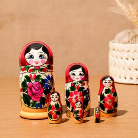 Матрёшка «Семёновская», красный платок, 6 кукольная, 12-15см, ручная работа