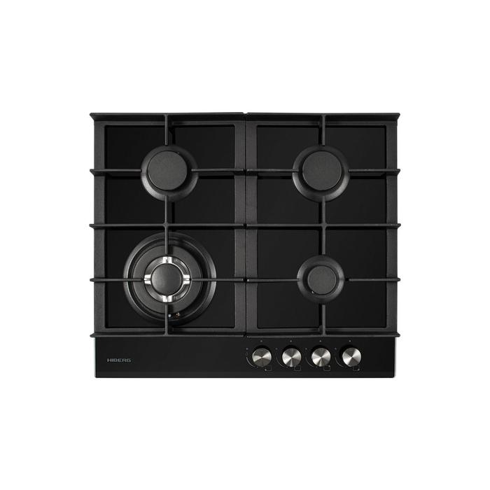 Варочная поверхность HIBERG VM 6044 B, газовая, 4 конфорки, WOK, 56х48 см, чёрная