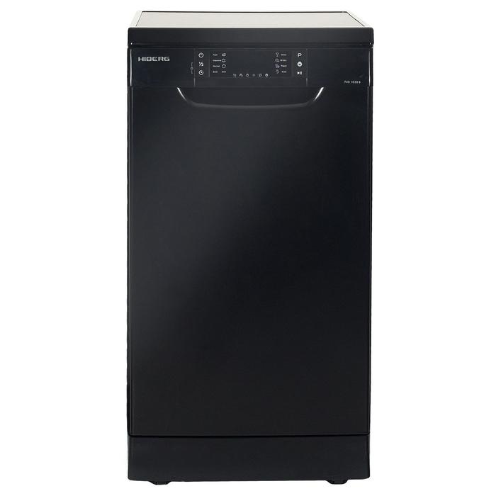 Посудомоечная машина HIBERG F48 1030 B, класс А++, 10 комплектов, 8 программ, чёрная посудомоечная машина hiberg f48 1030 b
