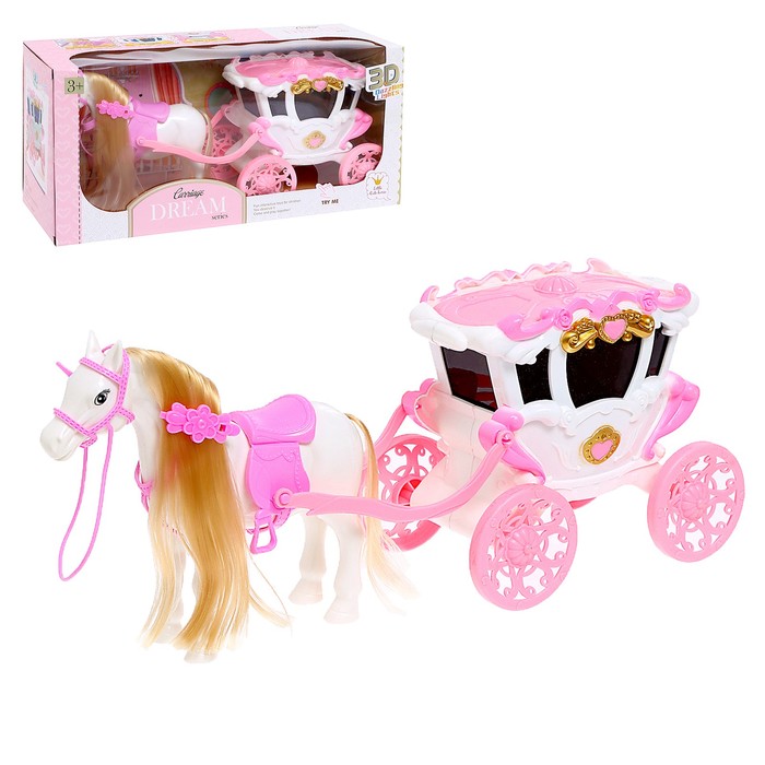 Карета с лошадкой, звук, свет транспорт без бренда карета для кукол сказка с куклой лошадь ходит свет звук