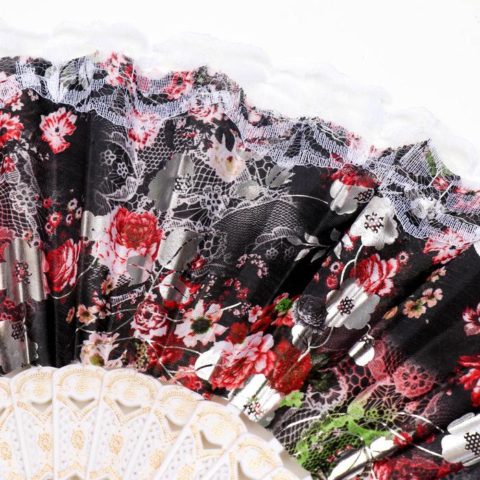 

Веер пластик, текстиль "Цветы на сетке с кружевом" МИКС 23 см