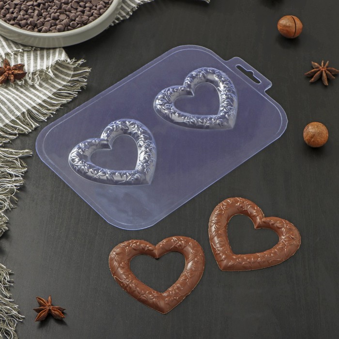 фото Форма для шоколада и конфет «сердечные кольца», цвет прозрачный
