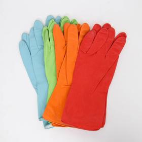 Перчатки хозяйственные резиновые Доляна, бархатный материал, размер L, 65 гр, цвет МИКС от Сима-ленд