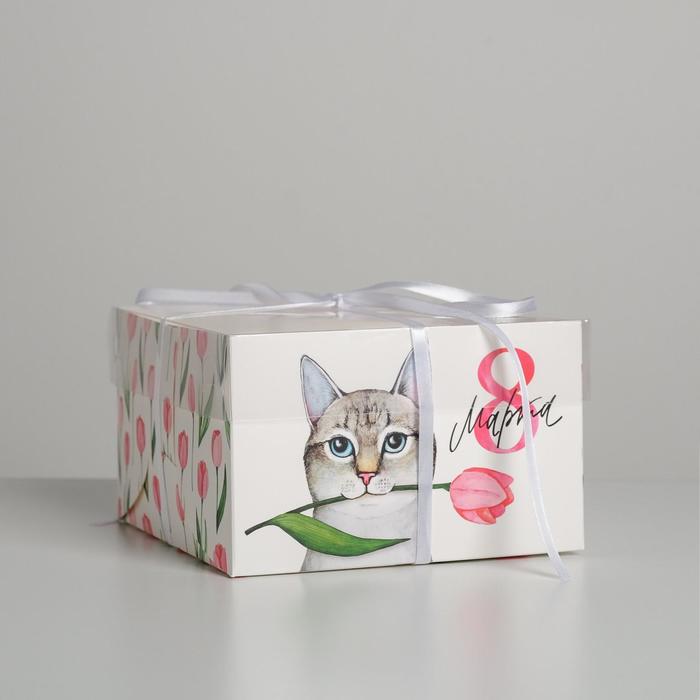 Коробка на 4 капкейка, кондитерская упаковка «8 Марта!», 16 х 16 х 10 см коробка на 4 капкейка ja t aime 16 × 16 × 10 см