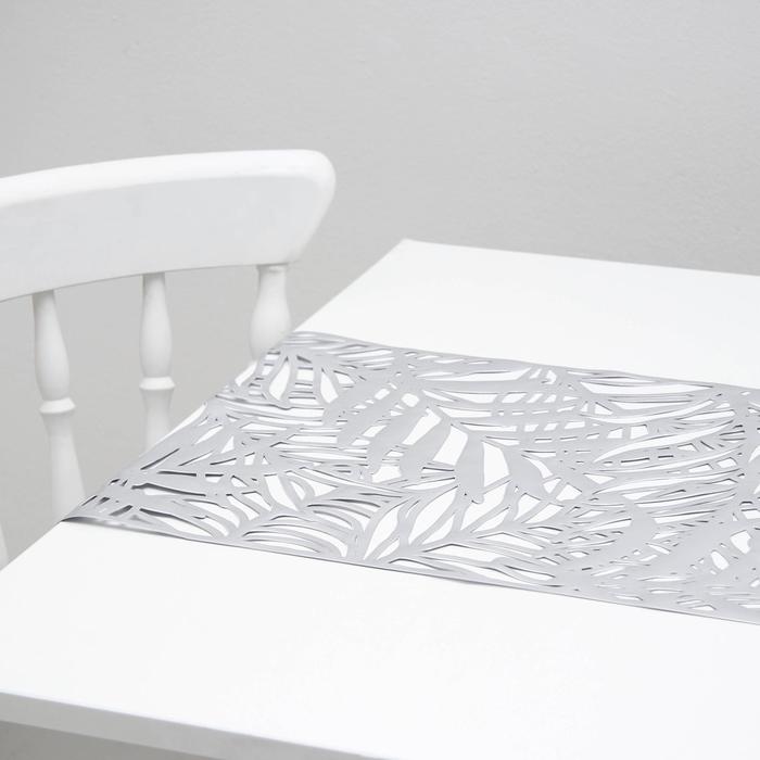 Дорожка на стол «Листья», 33×150 см, цвет серебряный