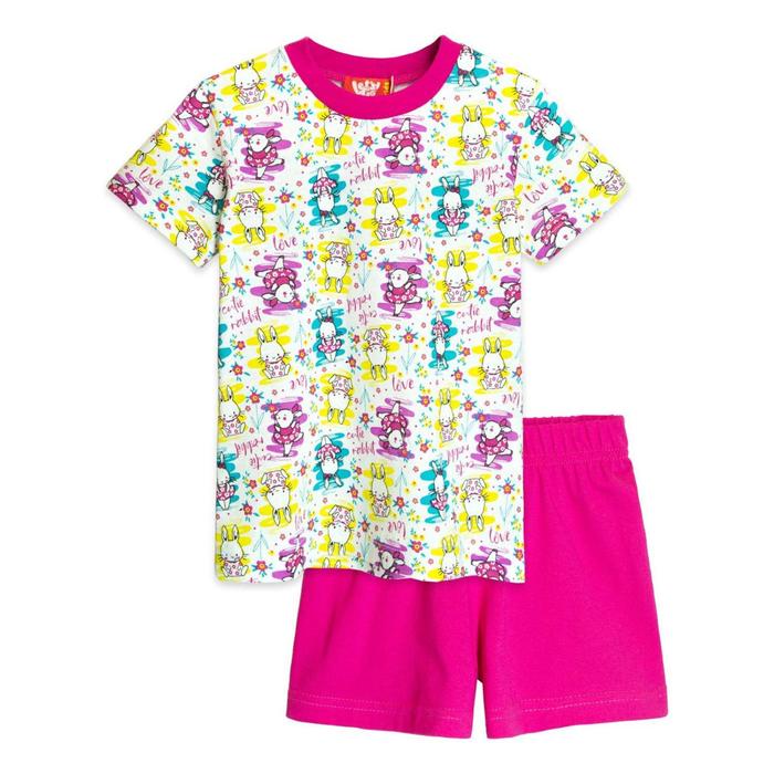 фото Комплект для девочек из футболки и шорт, рост 98 см, цвет белый, тёмно-розовый let's go