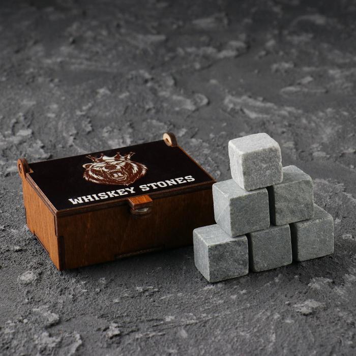 Камни для виски Медведь, в шкатулке с магнитом, натуральный стеатит, 6 шт камни для виски боевой запас 100 % в шкатулке 6 шт