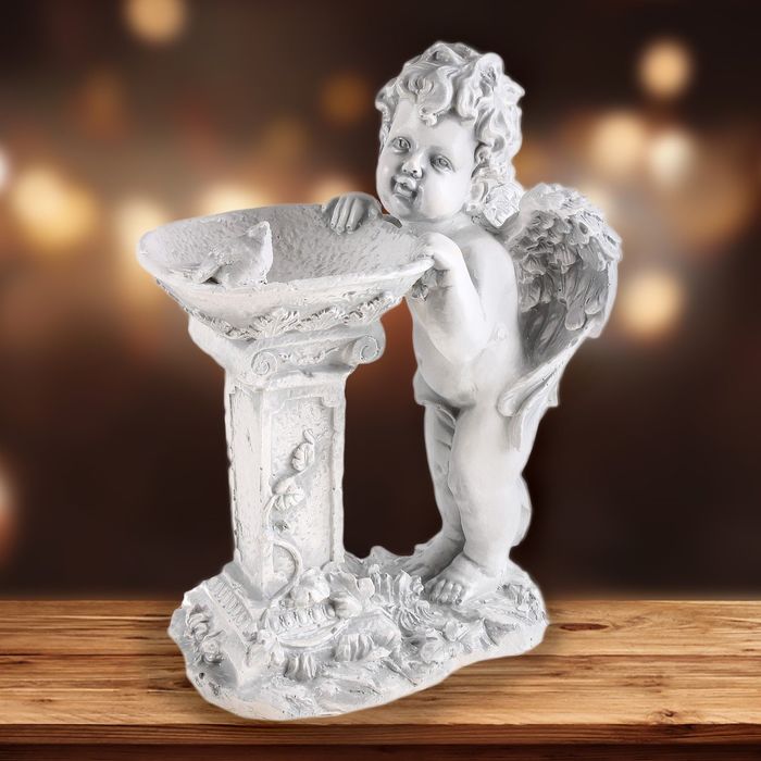 Статуэтка "Ангел у колонны" античный серый