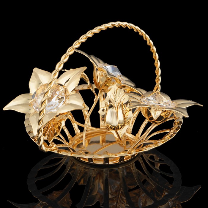 Сувенир «Корзиночка с цветами», 6,5×6,5×6,5 см, с кристаллами Сваровски