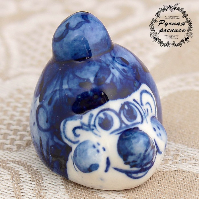 Сувенир «Ёж с яблоком», малый, 3 см, гжель