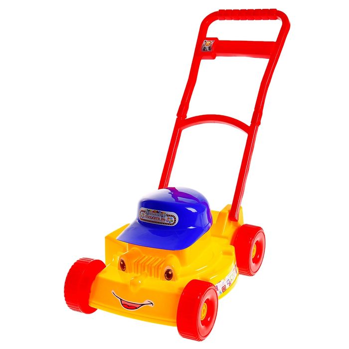 Каталка "Газонокосилка-Кепка", длина ручки 45,5 см, цвета МИКС