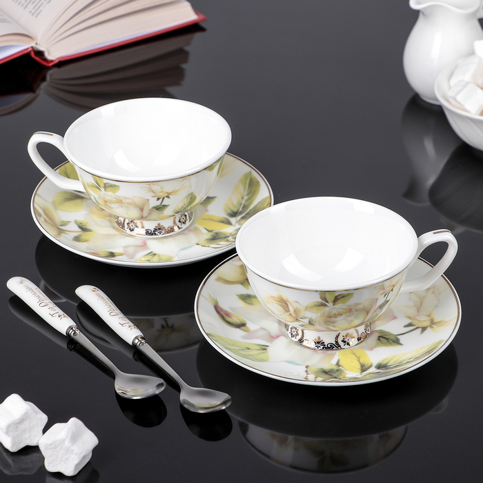 Сервиз чайный "Верность", 6 предметов: 2 чашки 250 мл, 2 блюдца, 2 ложки