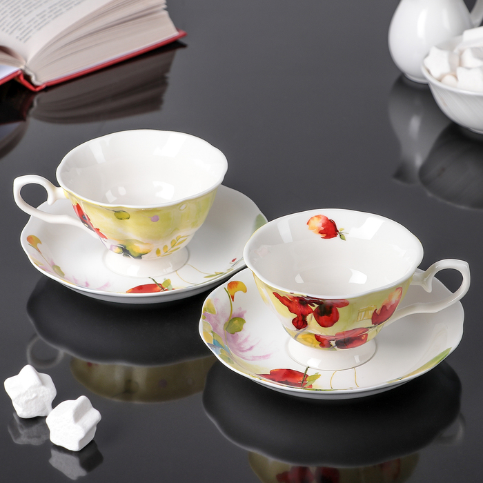 Сервиз чайный "Маки", 4 предмета: 2 чашки 250 мл, 2 блюдца